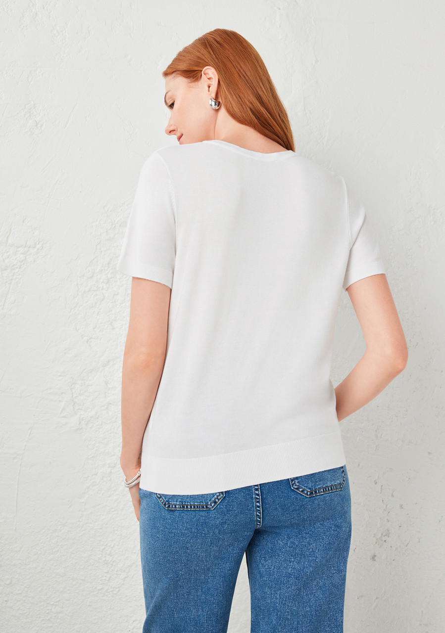 Short Sleeve Button Front Cardigan White