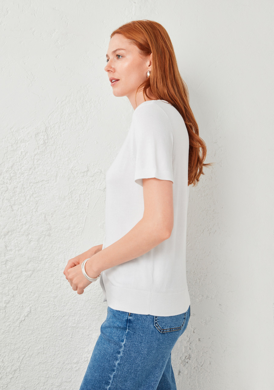 Short Sleeve Button Front Cardigan White