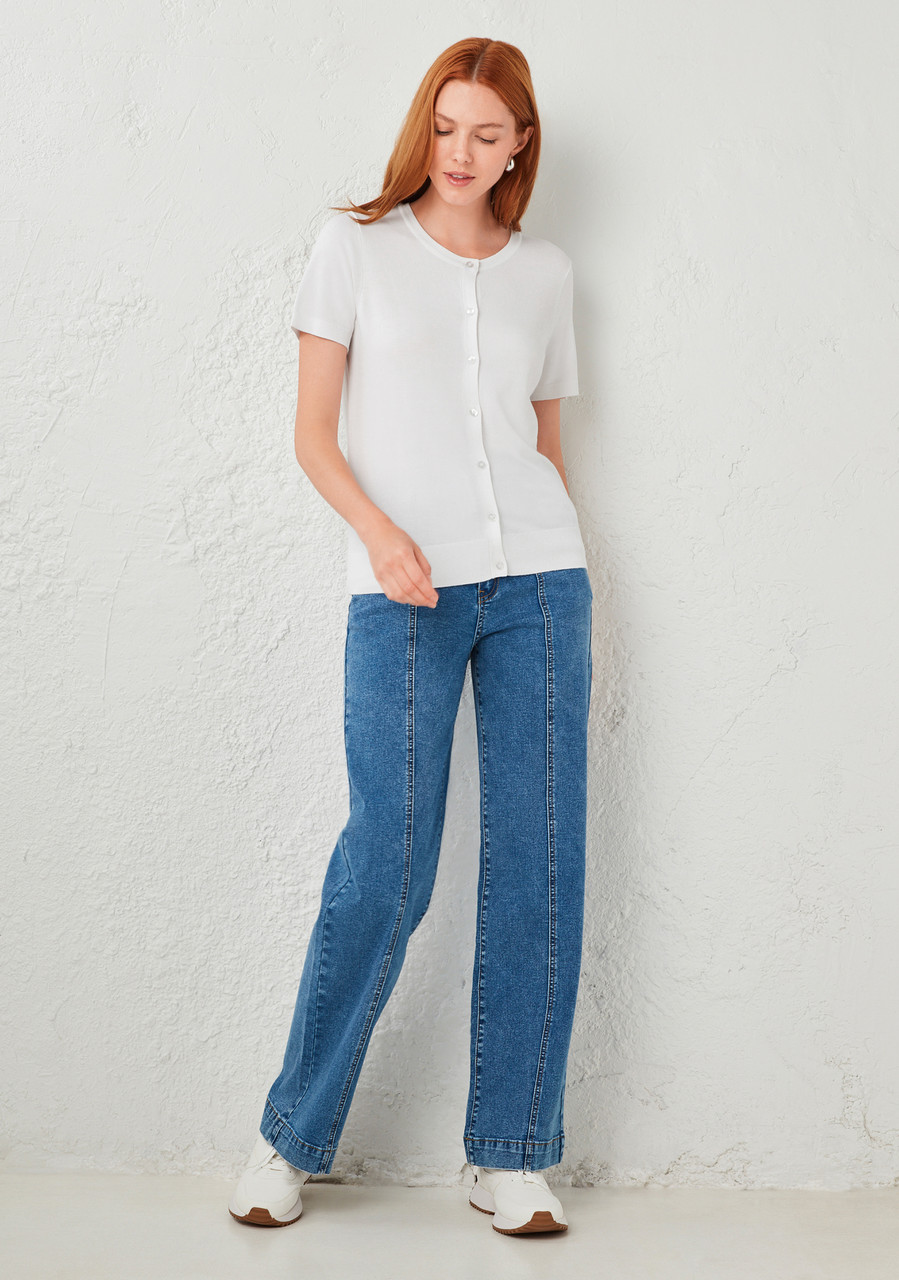 Short Sleeve Button Front Cardigan White