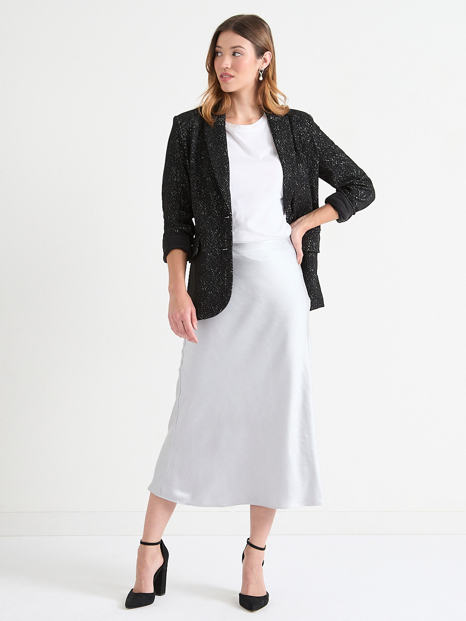 Satin Midi-Skirt Dove Grey
