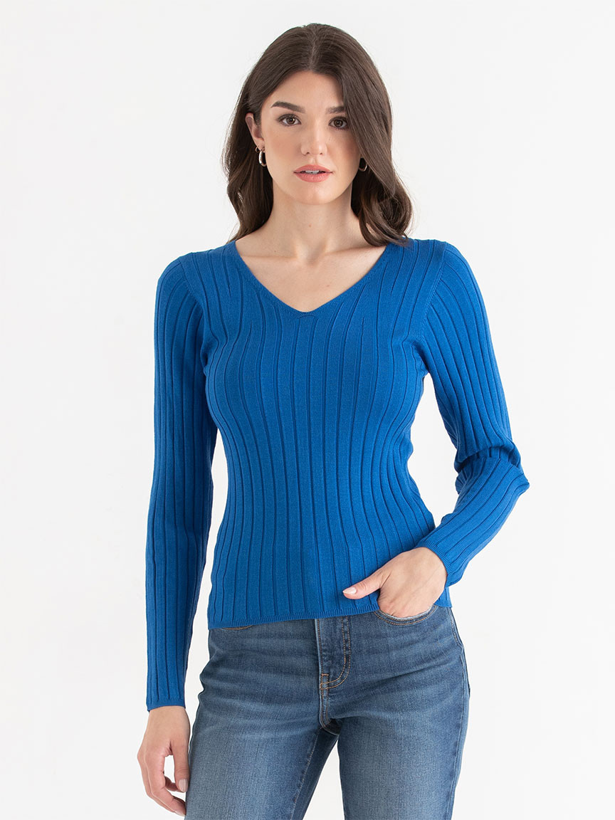 V-Neck Ribbed Sweater Beaujolais