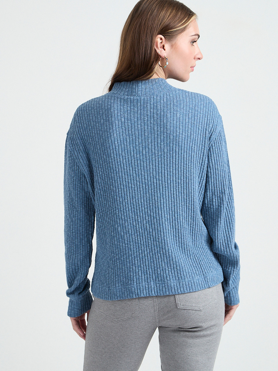 Long Sleeve Ribbed Funnel Neck Top Laurel