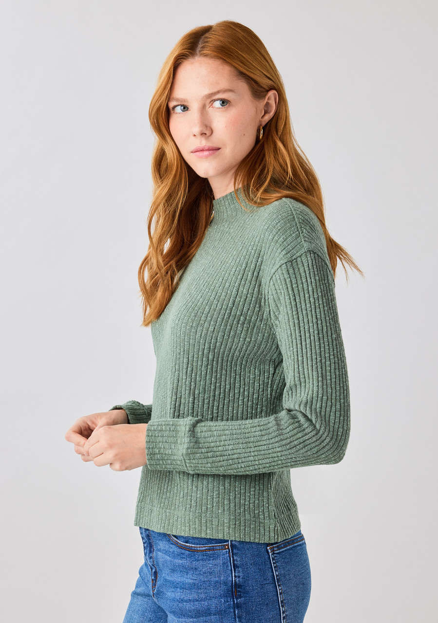 Long Sleeve Ribbed Funnel Neck Top in Laurel