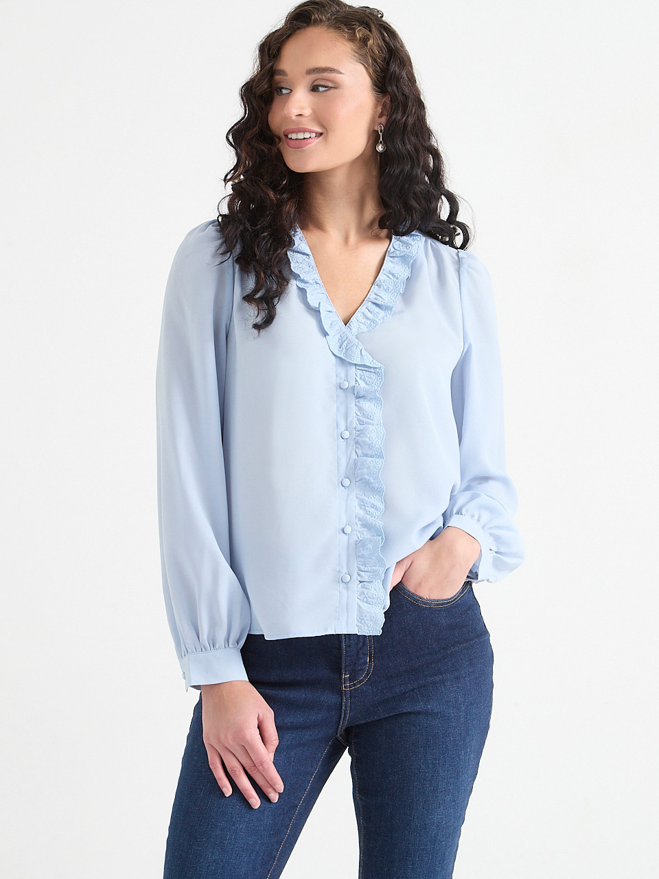 Ruffled V-Neck Blouse Laurel