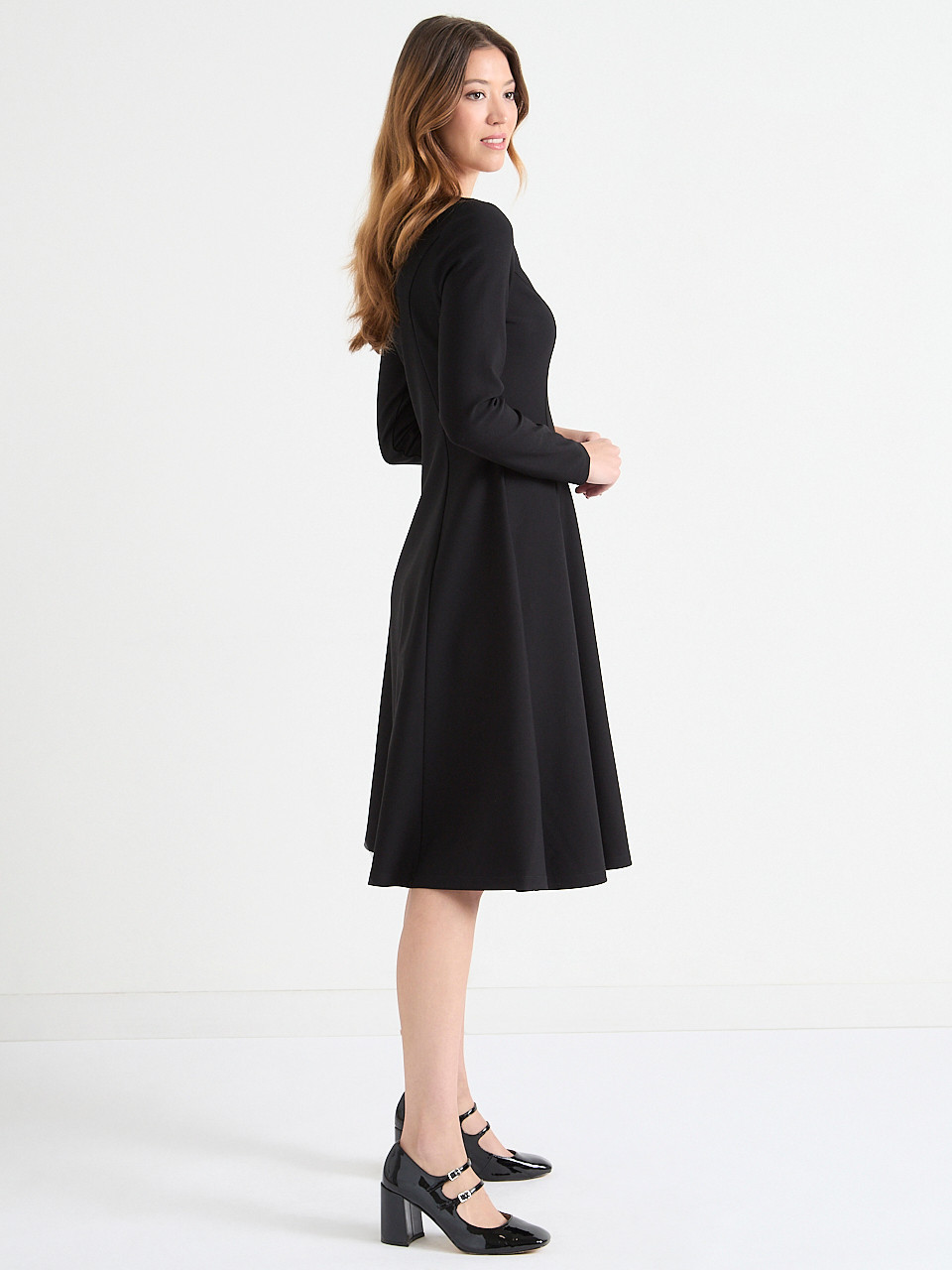 Fit & Flare Long Sleeve Midi Dress