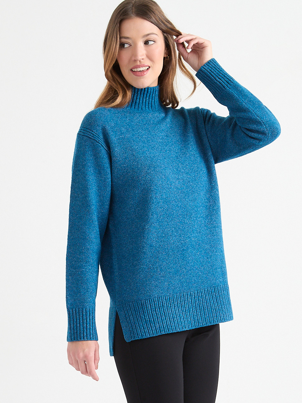 Wool-Blend Mockneck Tunic Sweater Classic Blue