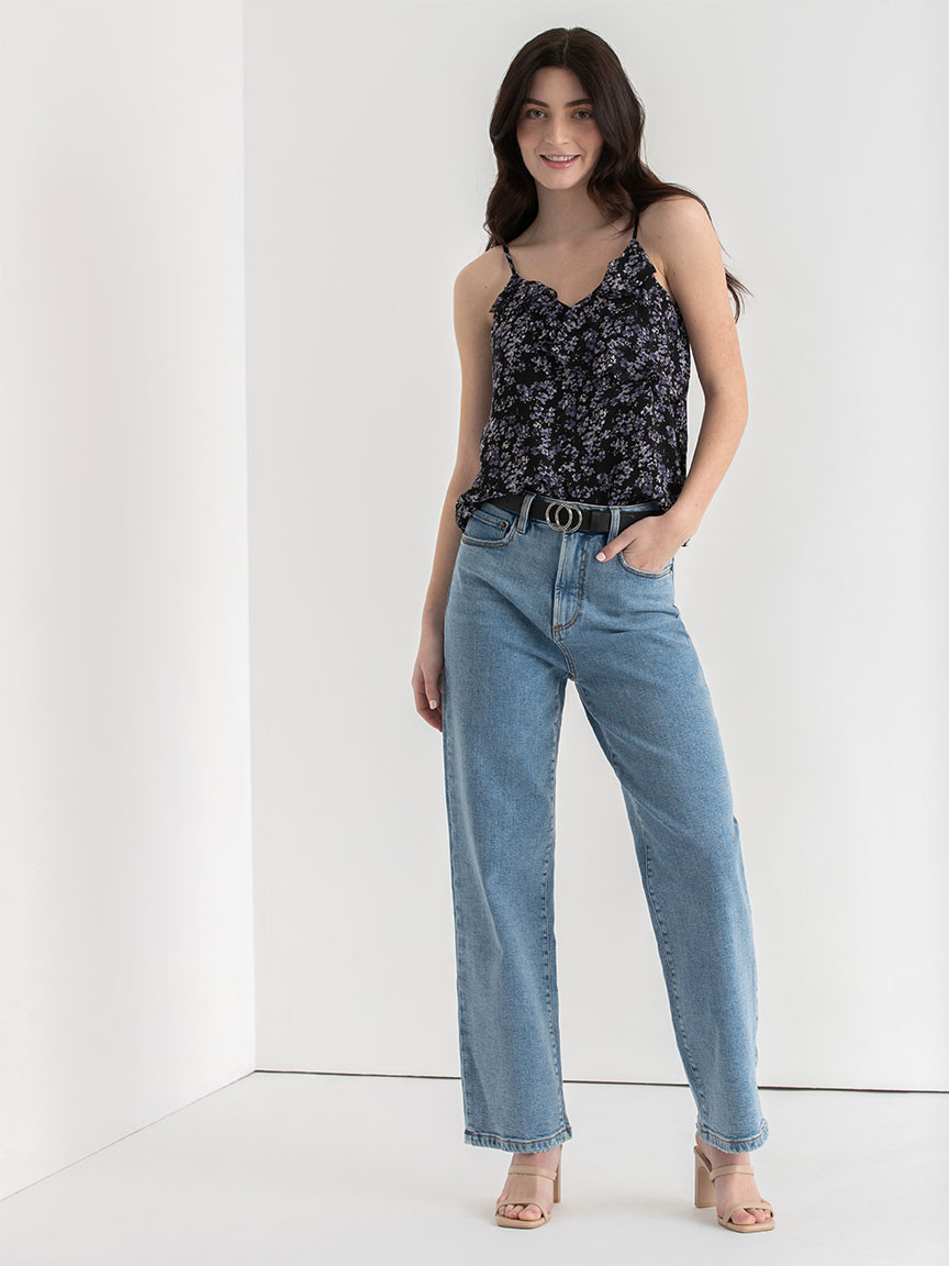 Ruffle Cami Blouse Black Floral Print