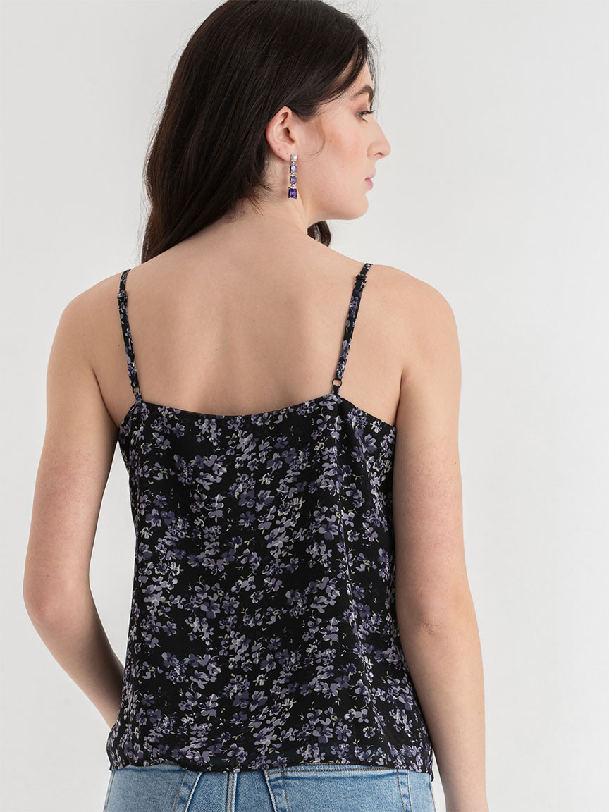 Ruffle Cami Blouse Black Floral Print