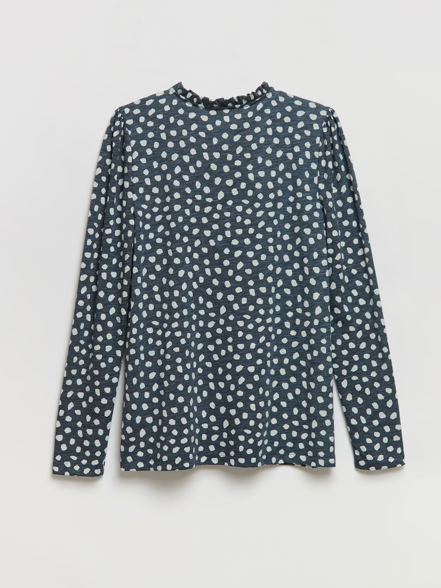 Long Sleeve Tie-Neck Henley Scattered Dot