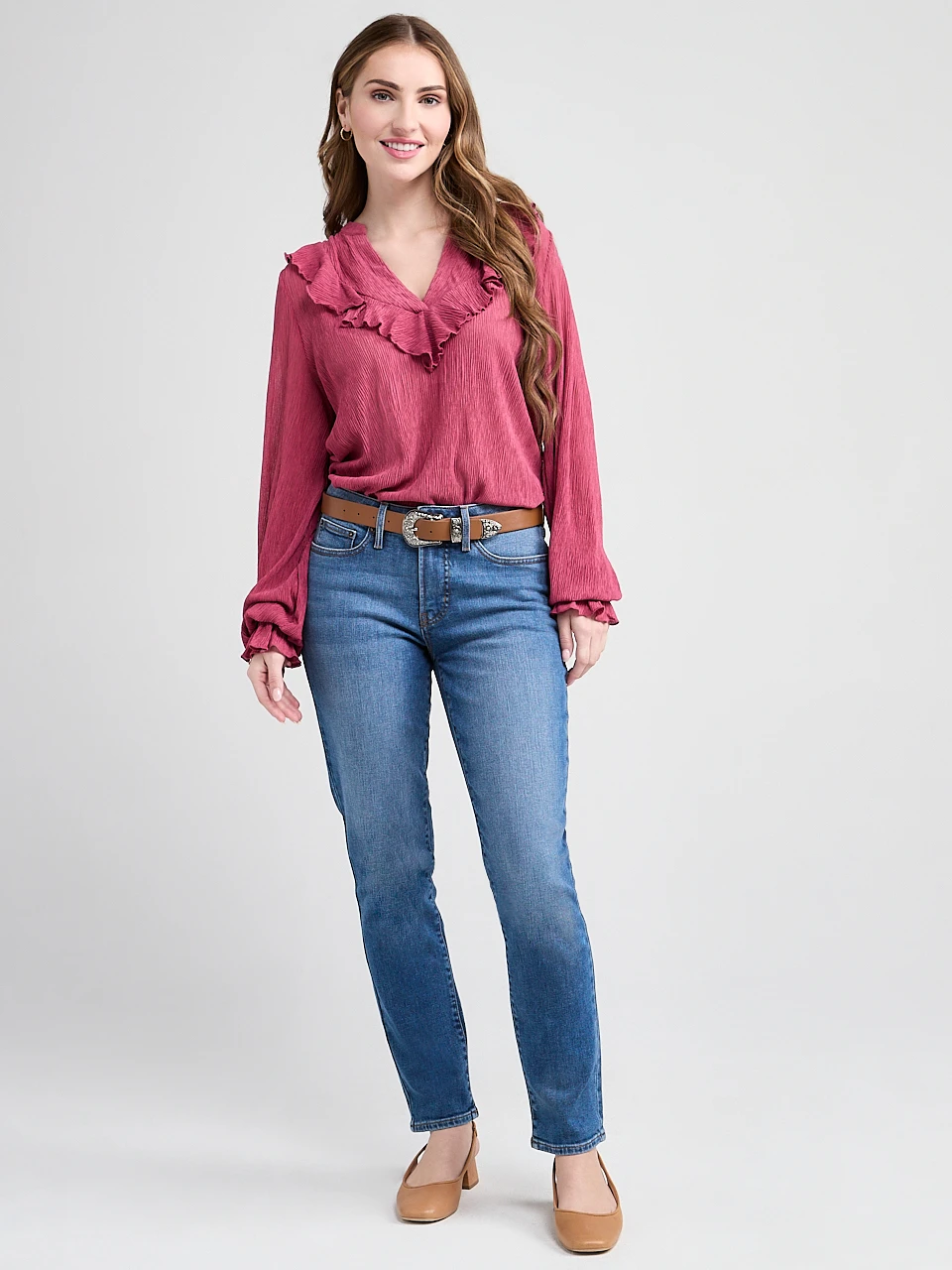 Long Sleeve Knit Ruffle Top in Mulberry