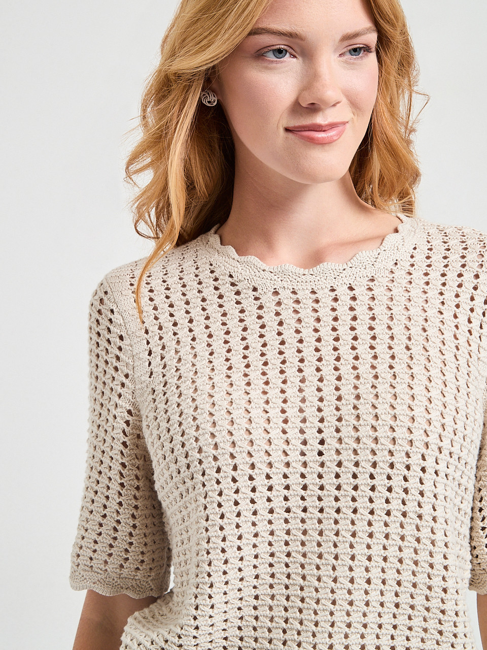 Short Sleeve Cotton Stitch Pullover Pumice Stone