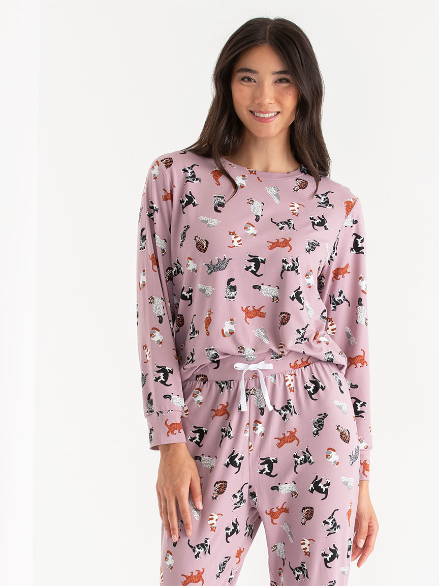 Long Sleeve Print Pajama Set Leopard