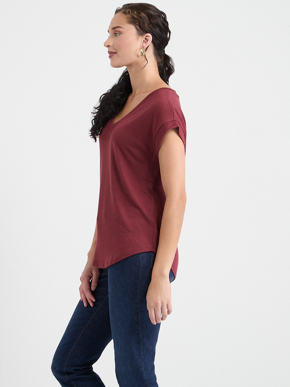 Holly V-Neck Hacci Knit Top Burgundy