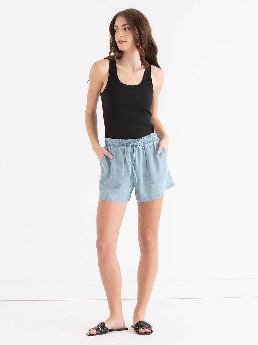 Tencel Drawstring Short Light Wash
