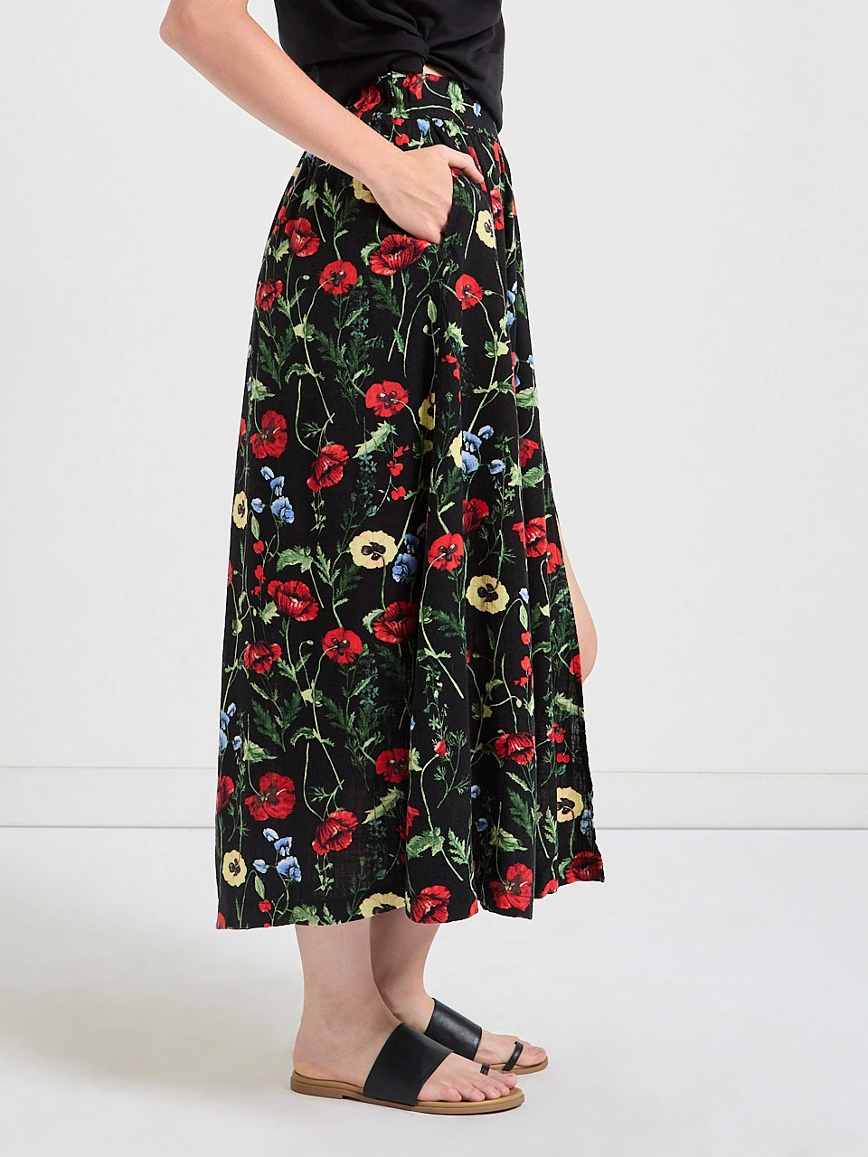 Viscose Linen Midi Skirt