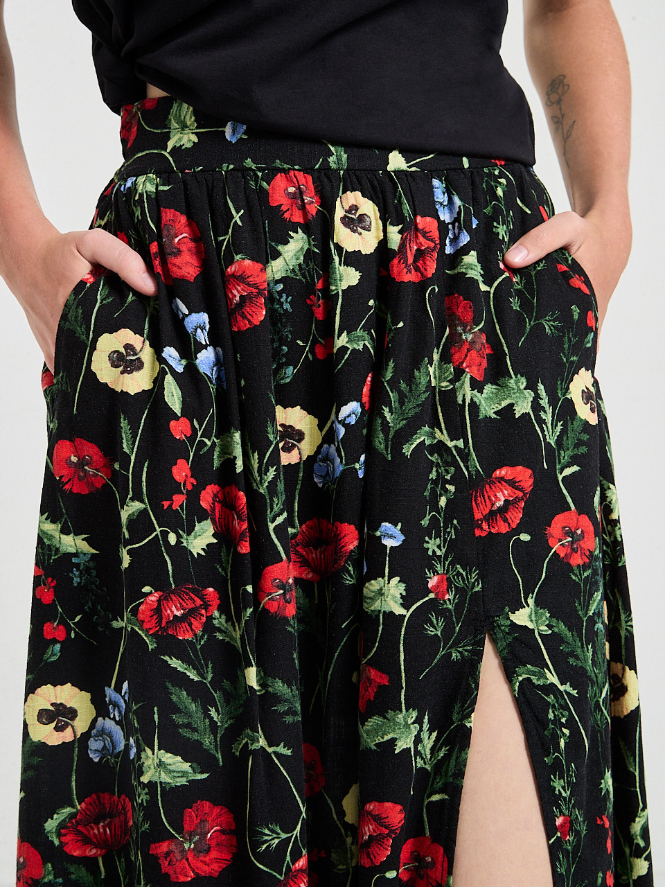 Viscose Linen Midi Skirt