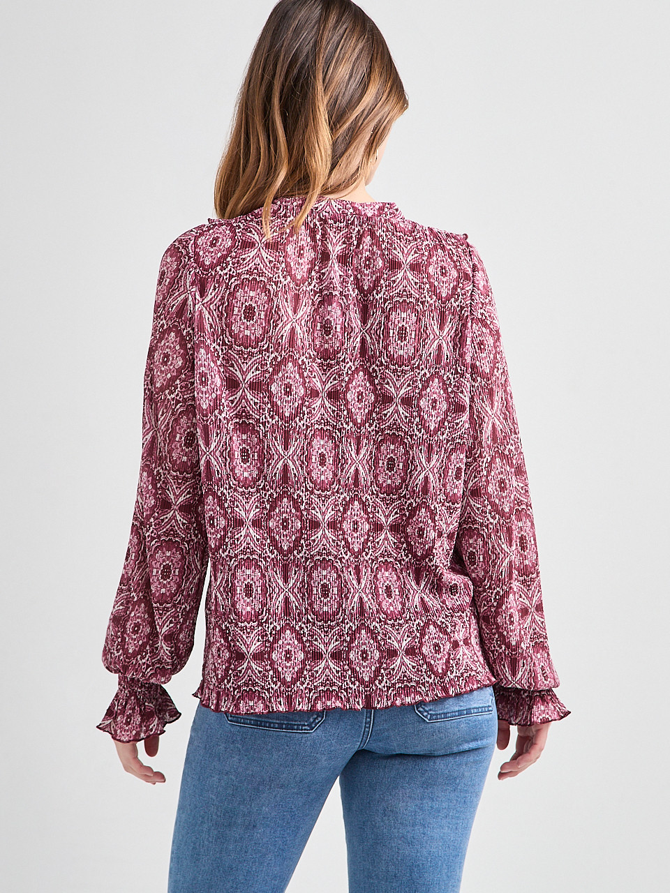Long Sleeve Knit Ruffle Top Mosaic