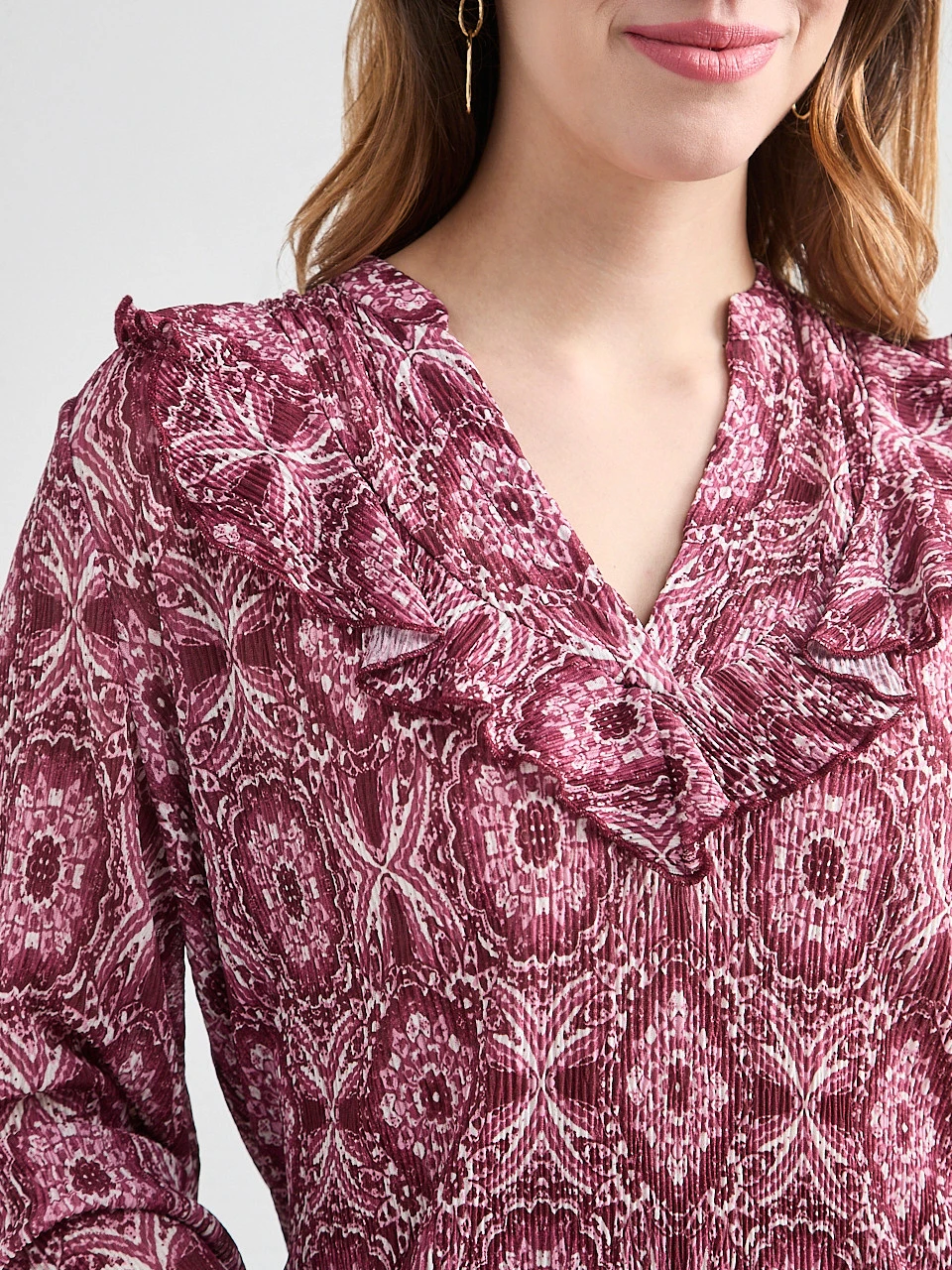 Long Sleeve Knit Ruffle Top in Mosaic