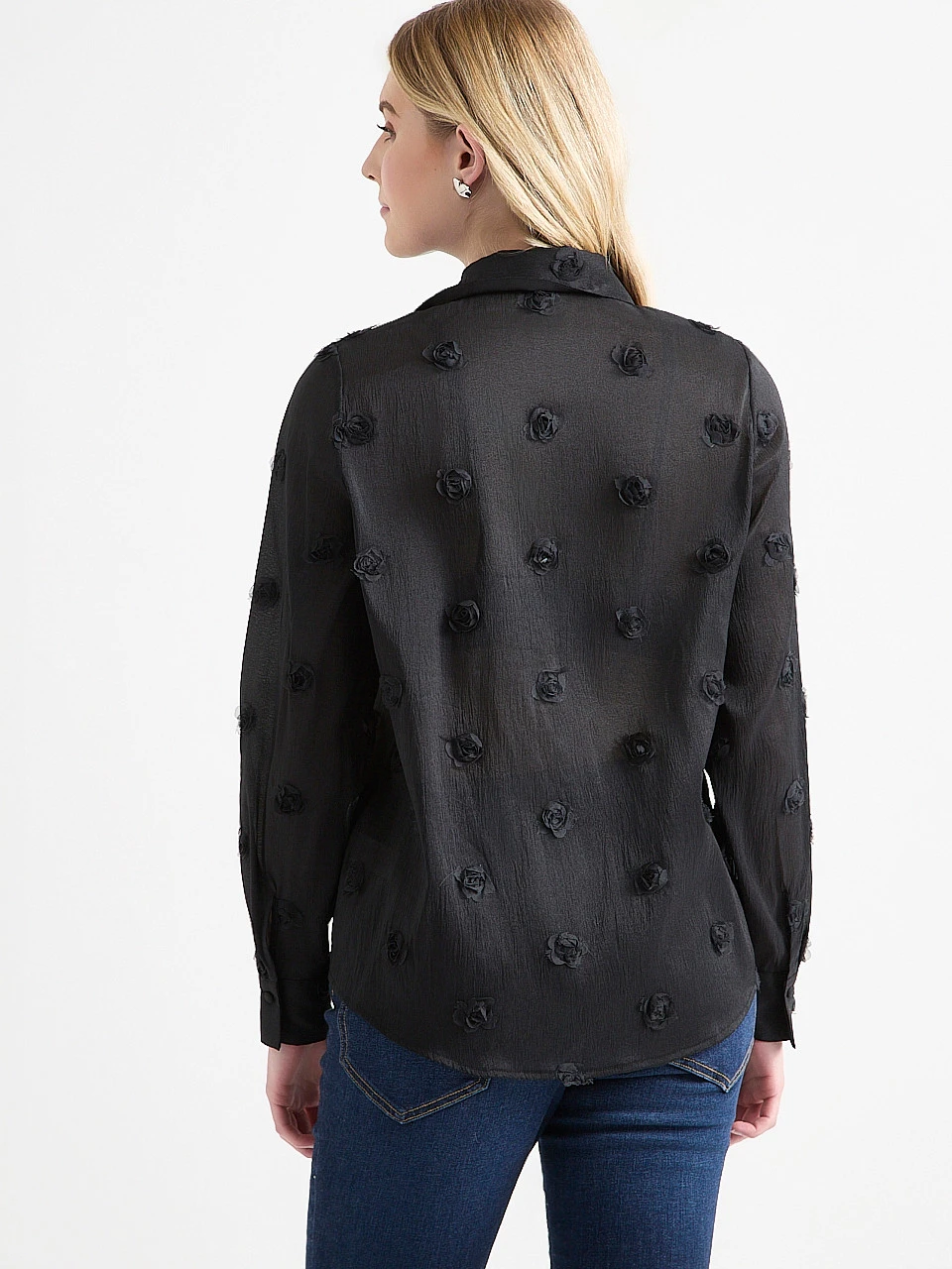 Long Sleeve Floral Applique Blouse