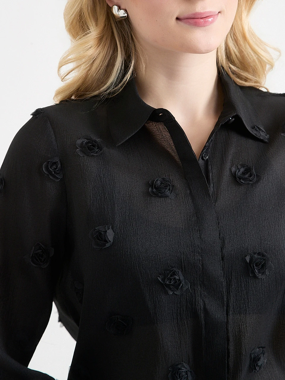 Long Sleeve Floral Applique Blouse