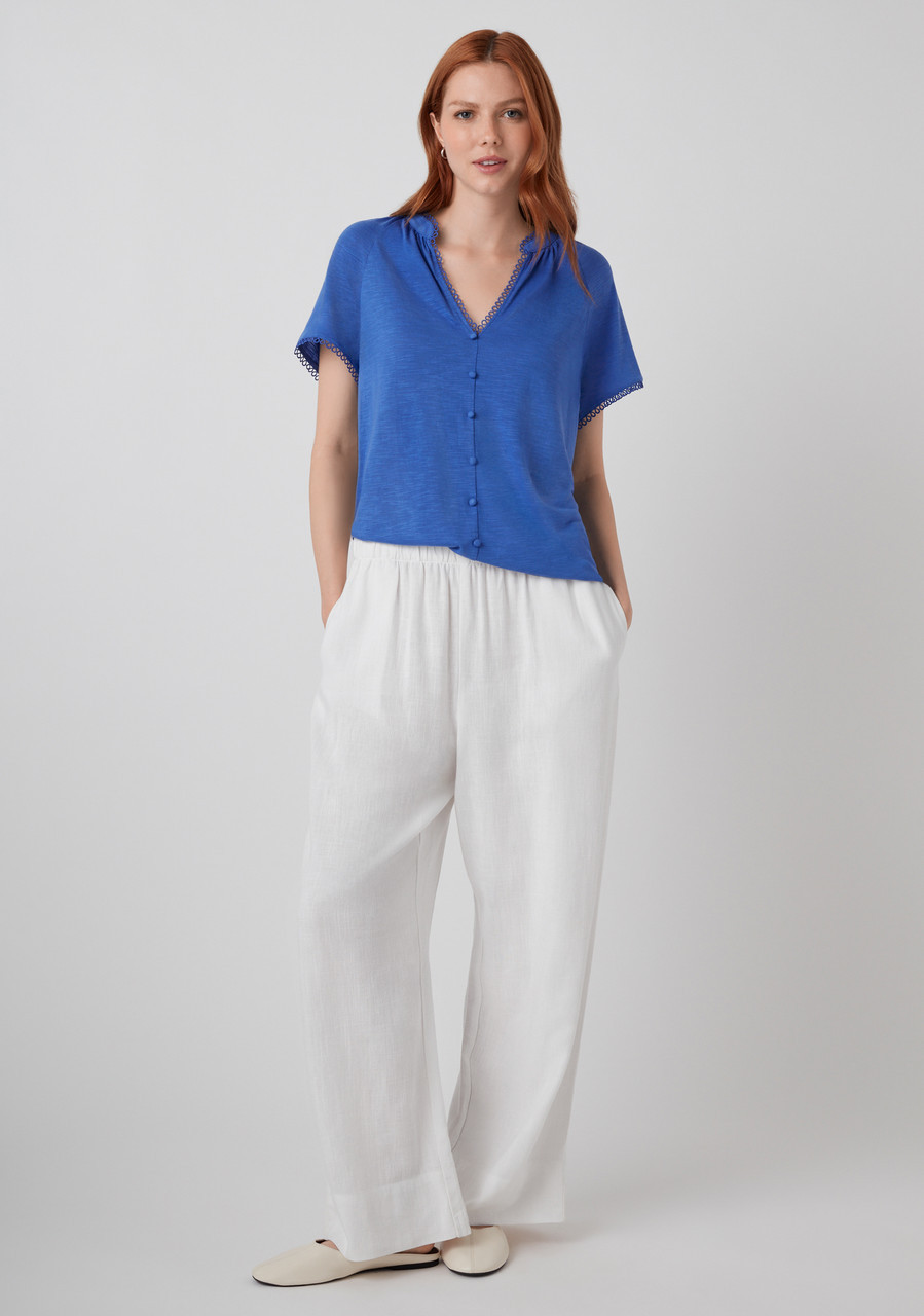 Short Sleeve Button-Up Top Yellow Cream