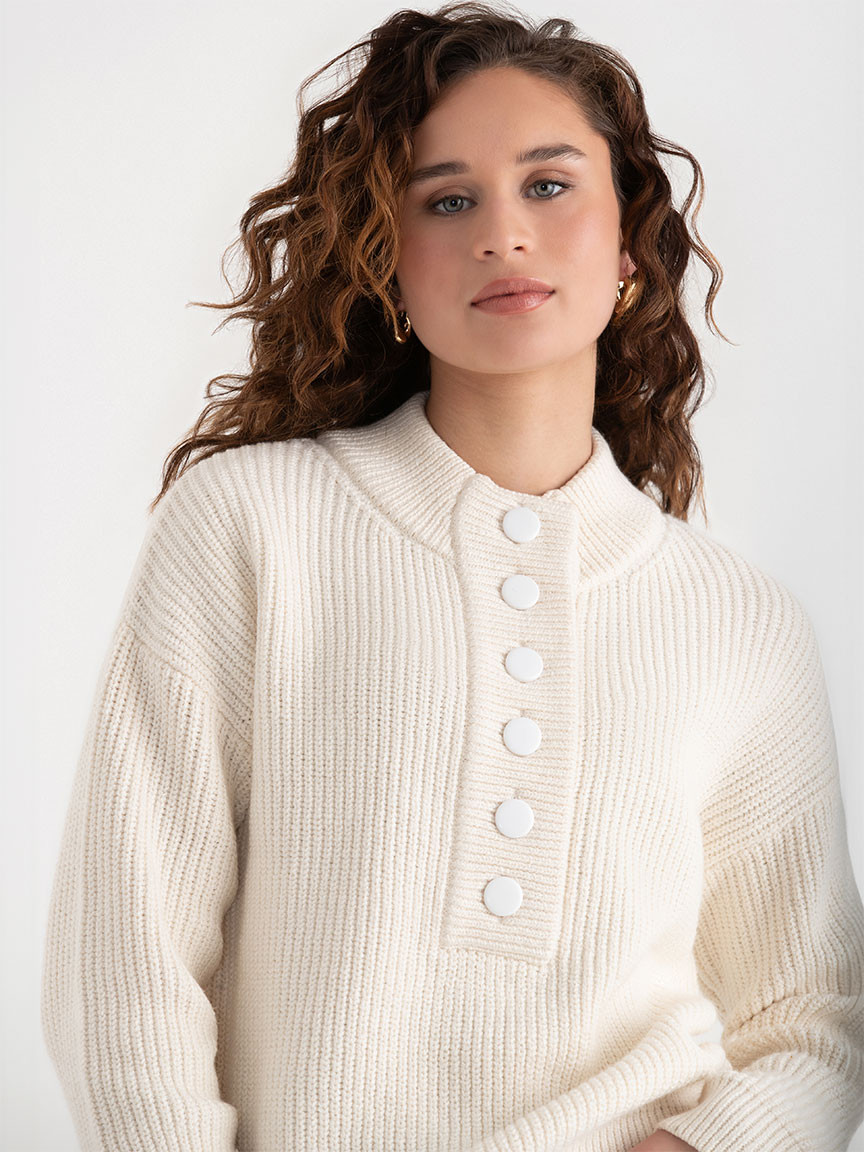 Shaker Stitch Henley Sweater
