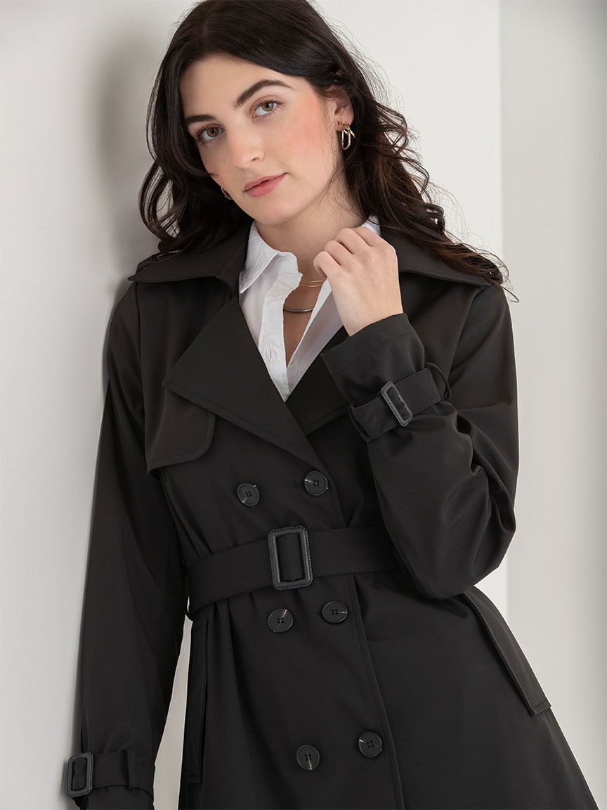 Long Double Breasted Black Trench