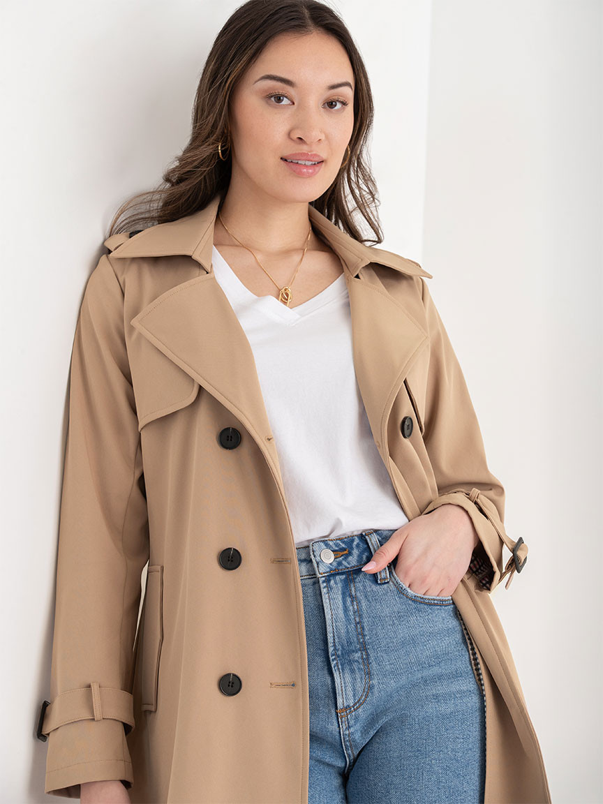 Long Double Breasted Beige Trench