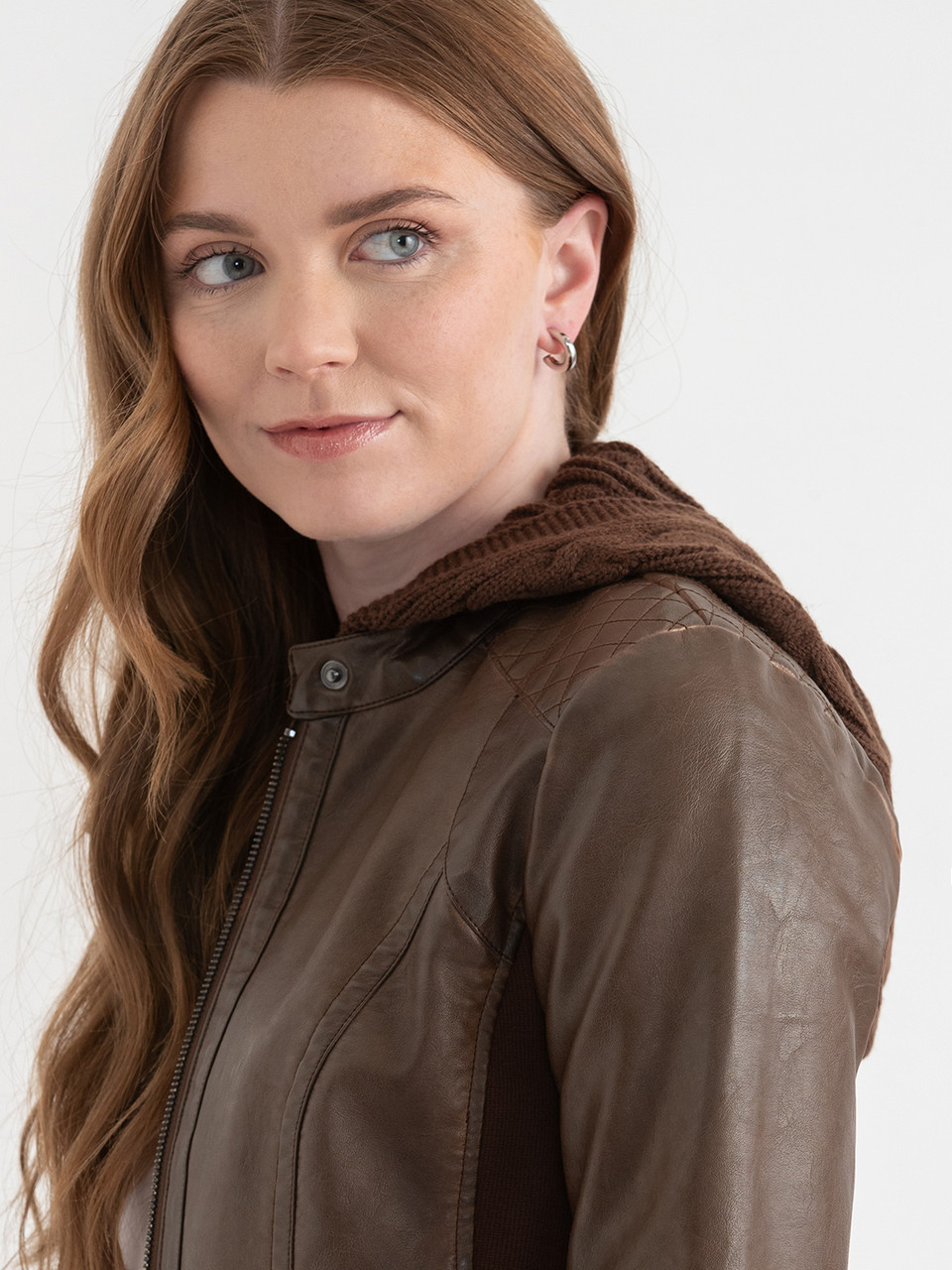 Hooded Faux Leather Jacket Rickis1