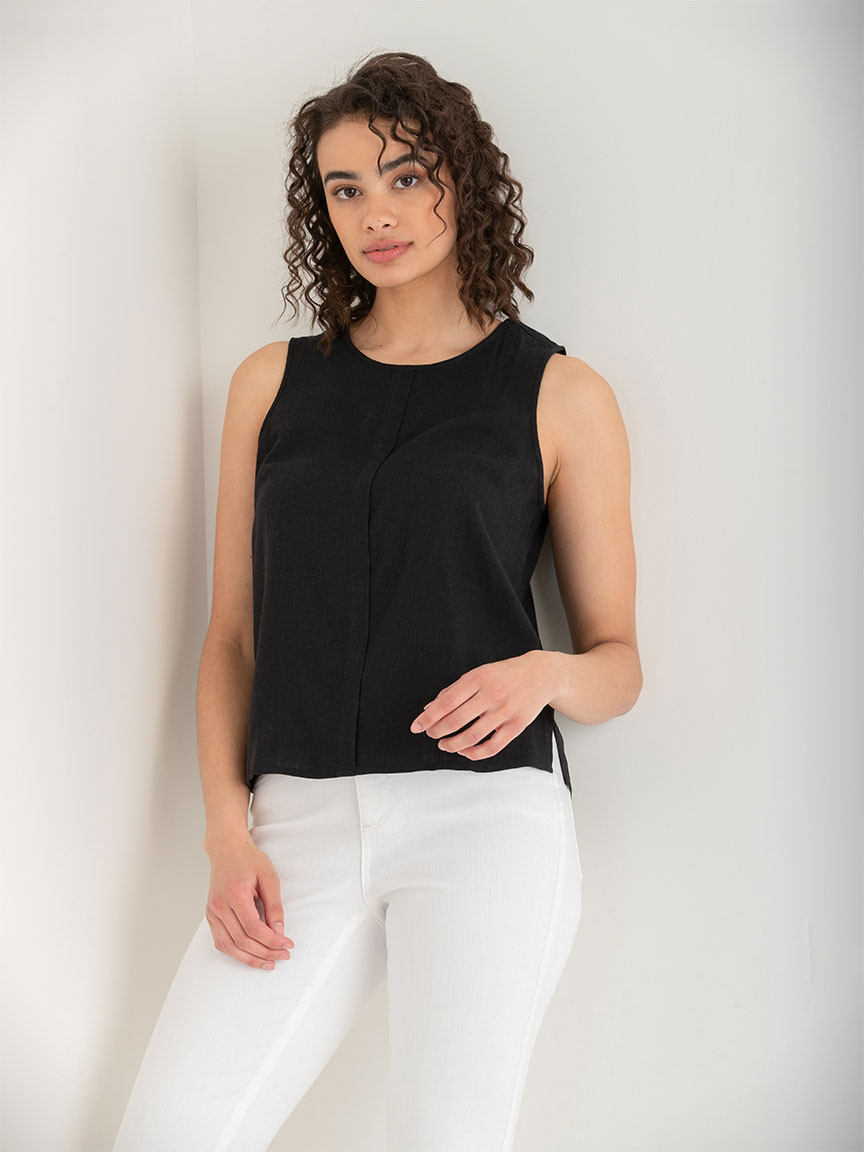 Sleeveless Linen Shell Black Blouse