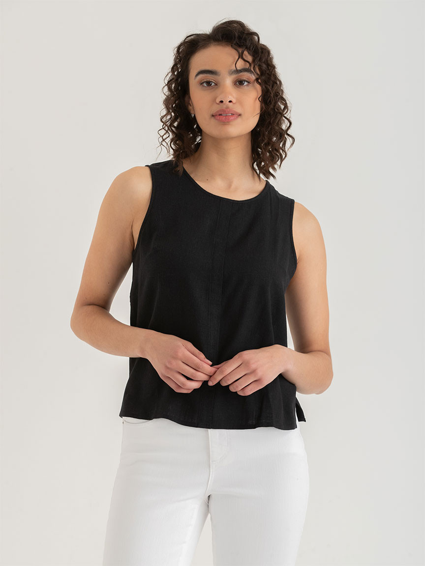 Sleeveless Linen Shell Black Blouse