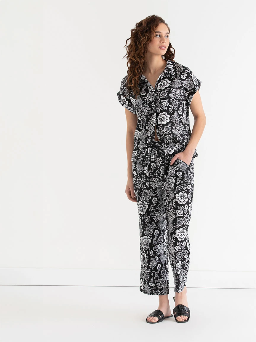 Viscose Linen Pull-On Cropped Leg Pant