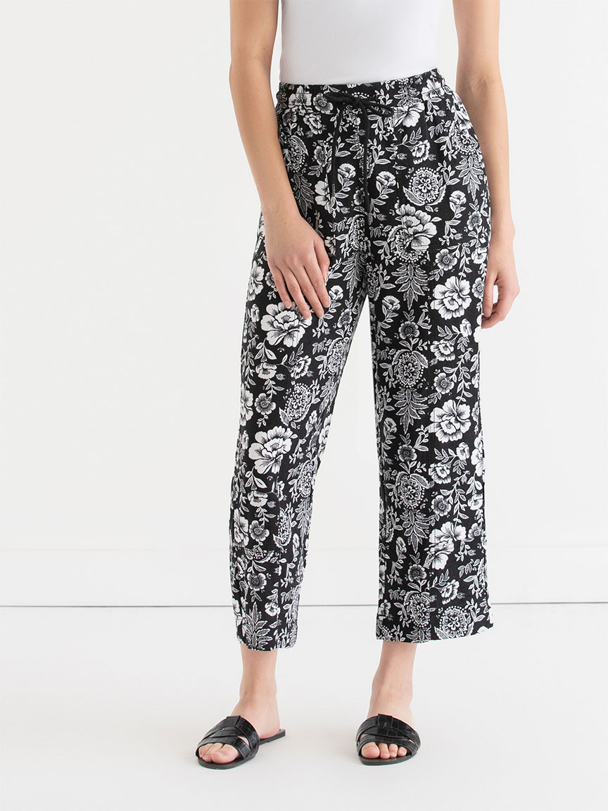 Viscose Linen Pull-On Cropped Leg Pant