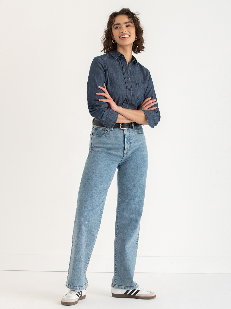 Classic Fit Dark Wash Denim Button-Up Shirt