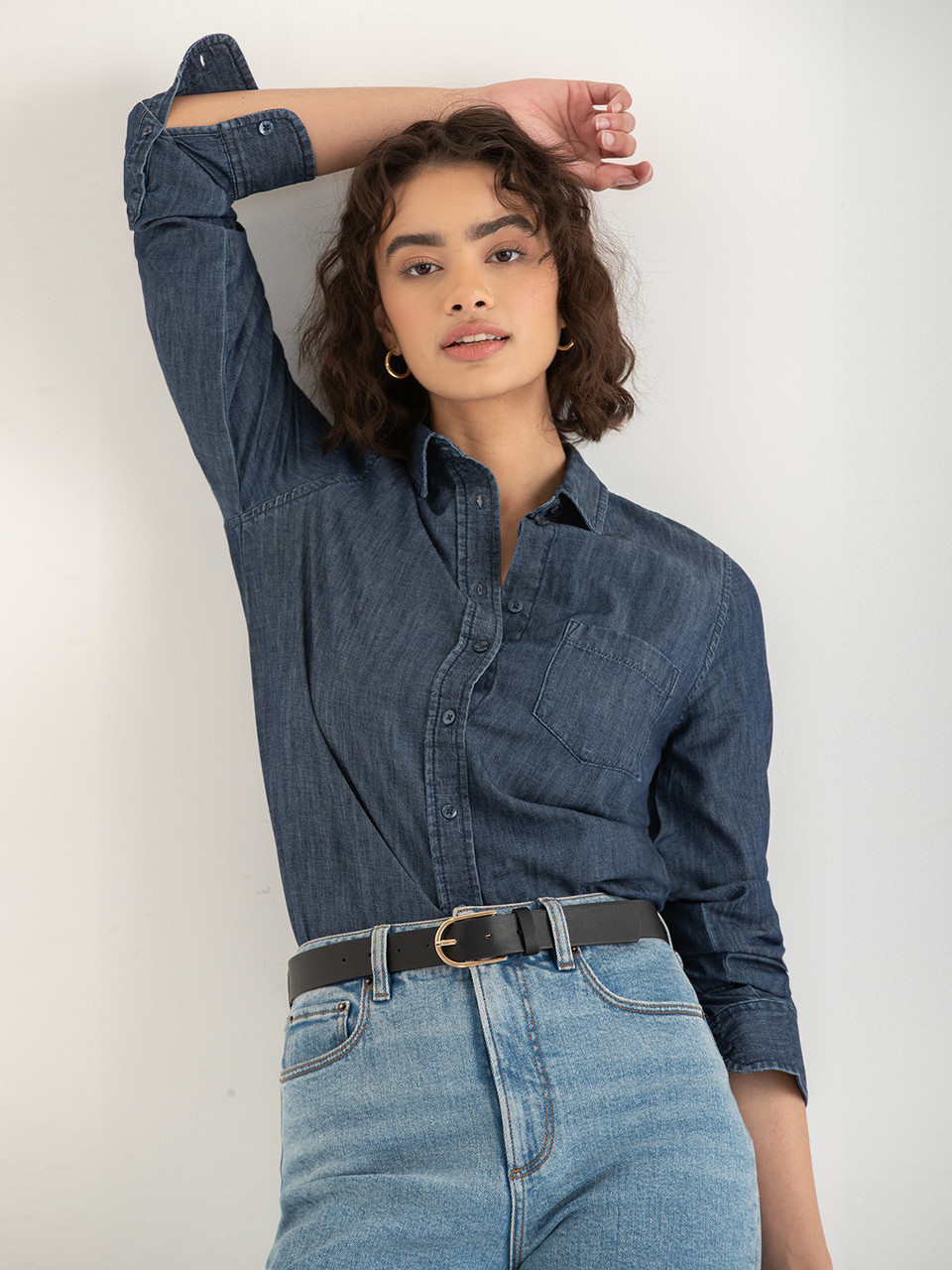 Classic Fit Dark Wash Denim Button-Up Shirt