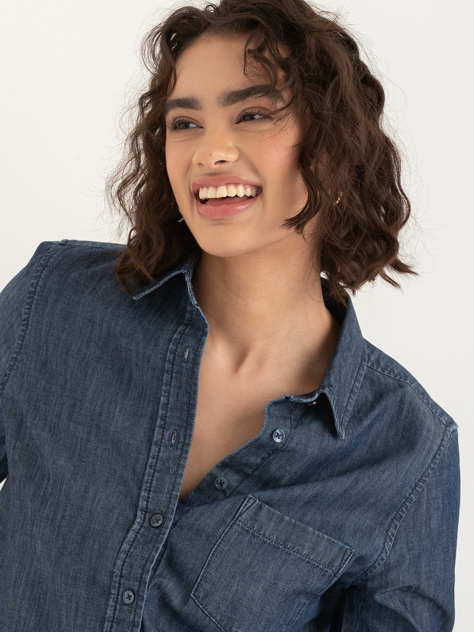 Classic Fit Dark Wash Denim Button-Up Shirt