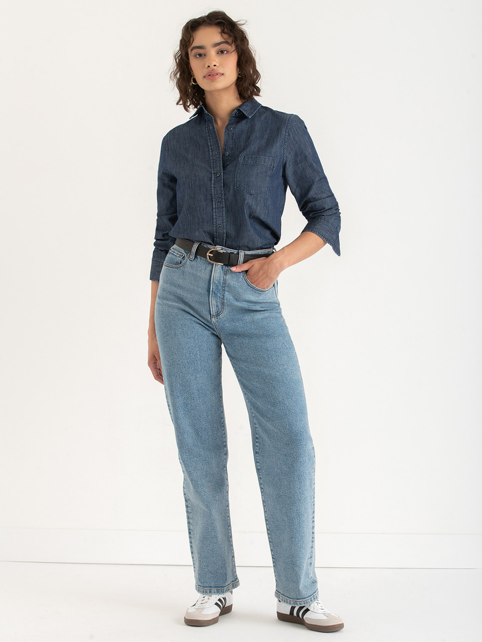 Classic Fit Dark Wash Denim Button-Up Shirt