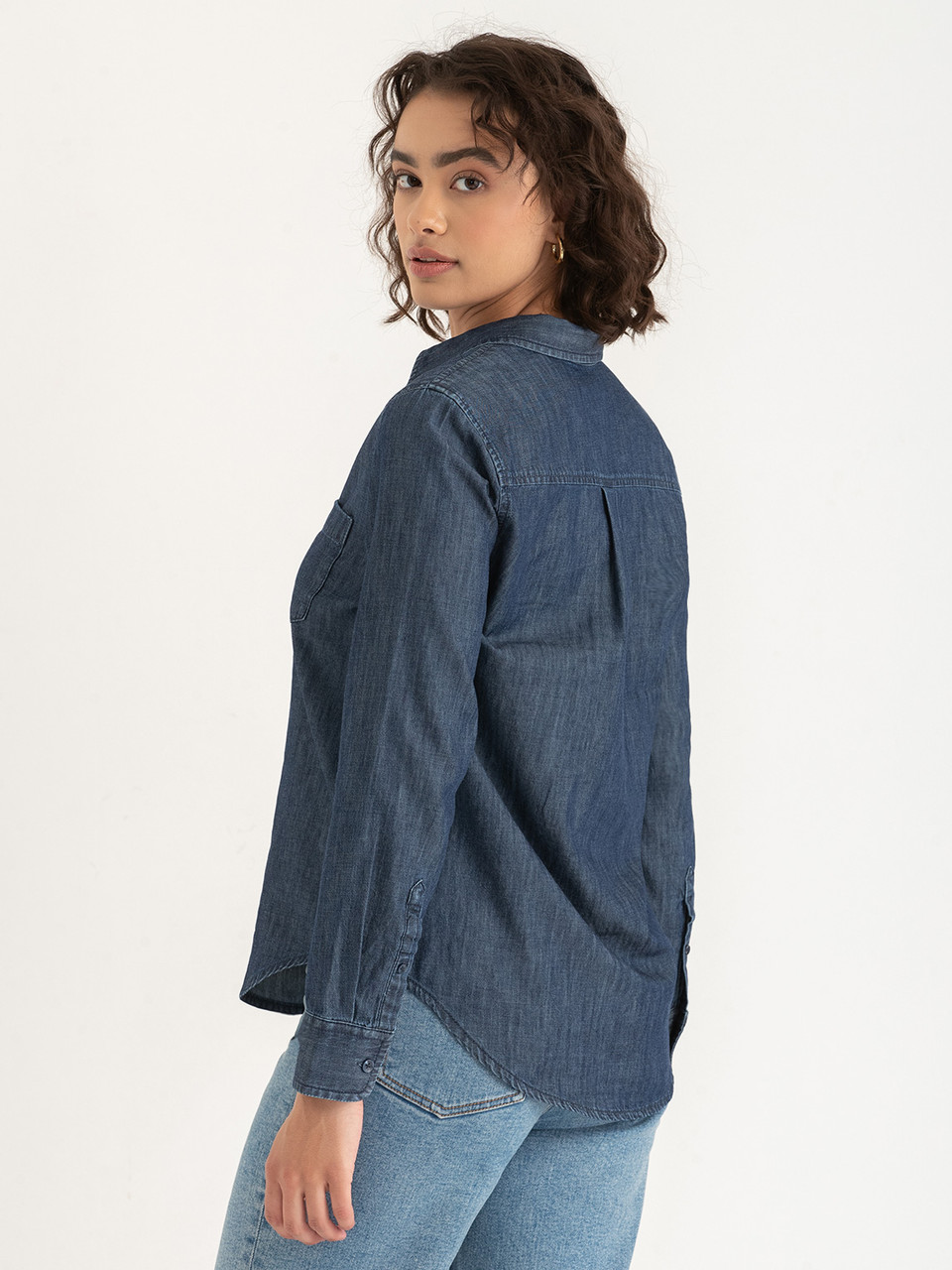 Classic Fit Dark Wash Denim Button-Up Shirt