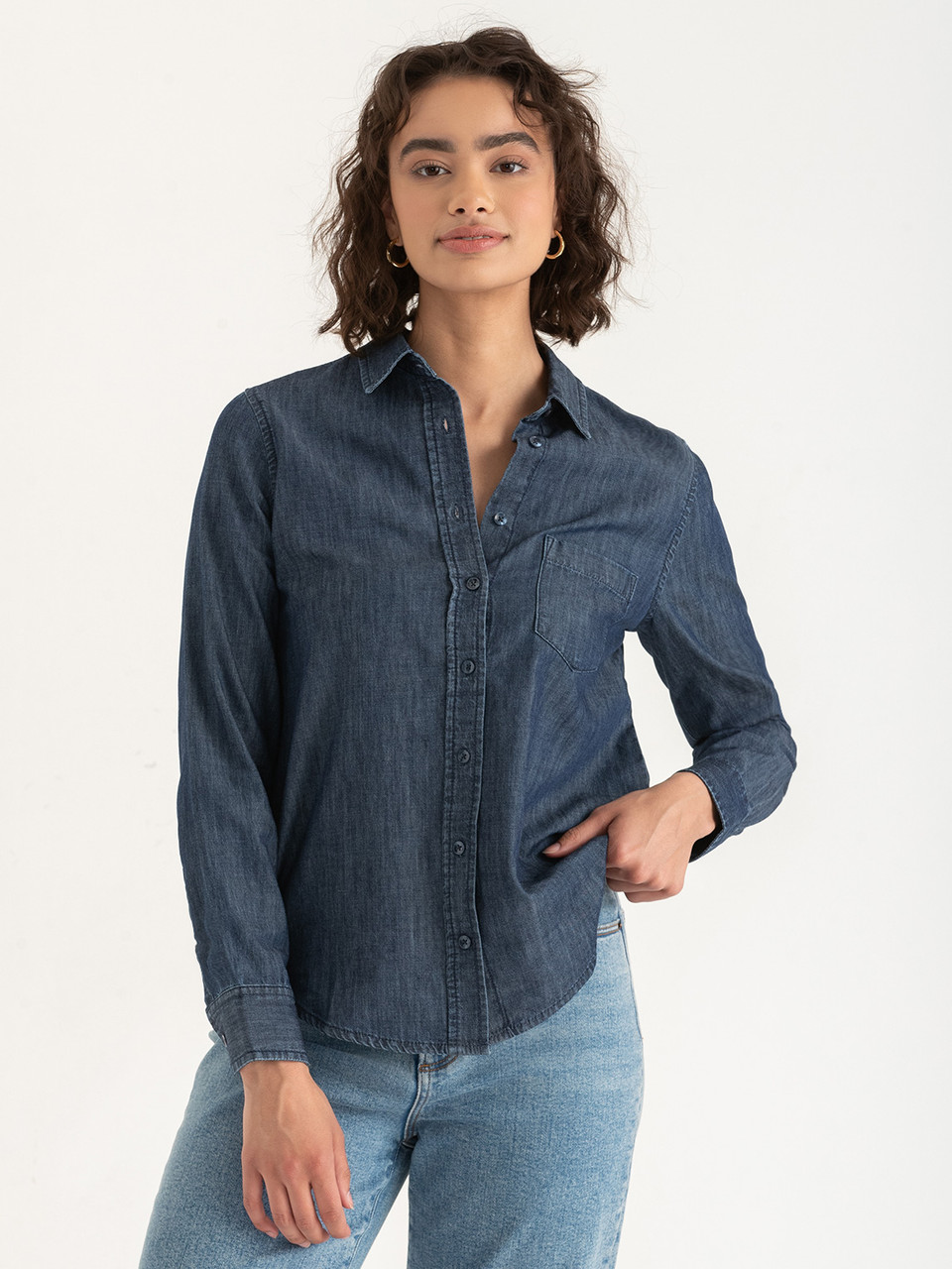 Classic Fit Dark Wash Denim Button-Up Shirt