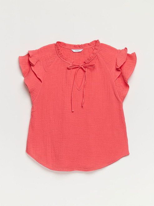 Crinkle Cotton Flutter Sleeve Blouse