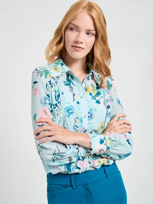 Long Sleeve Scallop Detail Blouse