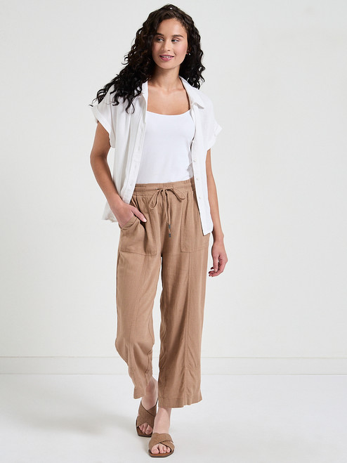 Viscose Linen Pull-On Cropped Pant in Sinopia Fresco