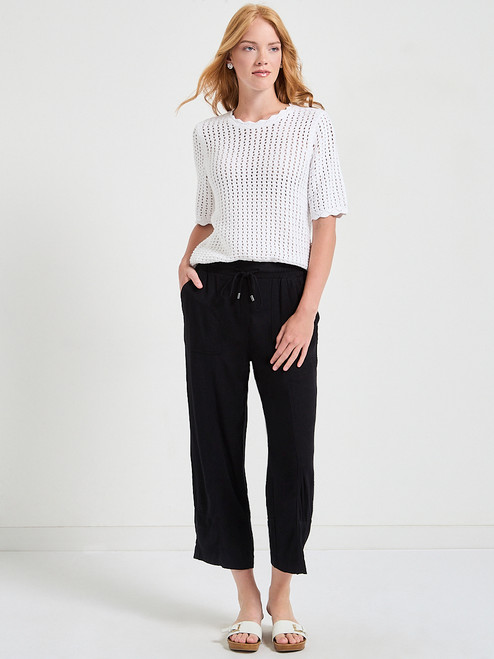 Viscose Linen Pull-On Cropped Pant in Black