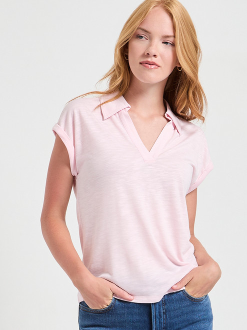 Johnny Collar Tee in Pink-A-Boo