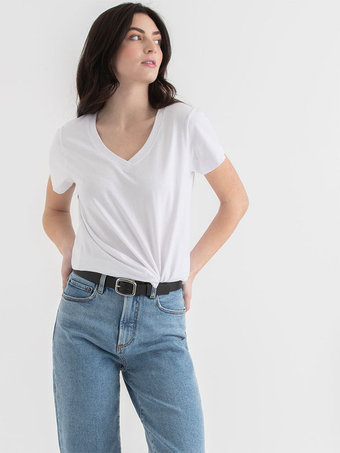Relaxed V-Neck Tee in White