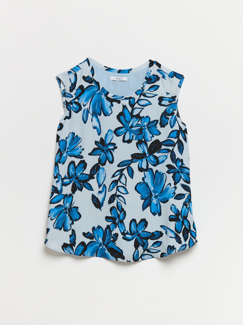 2-Layer Cap Sleeve Blouse in Blue Floral