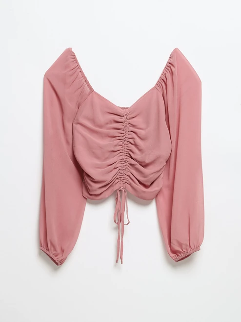 Channel Front Cropped Sweetheart Blouse in Lilas