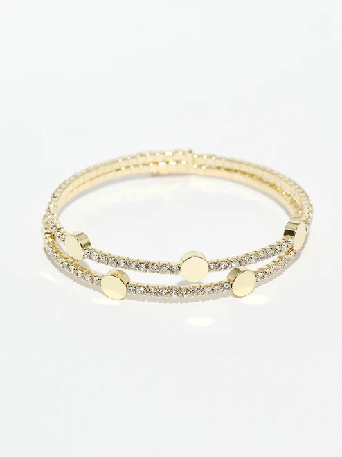 14K Gold Plated Paved Stone Bangle
