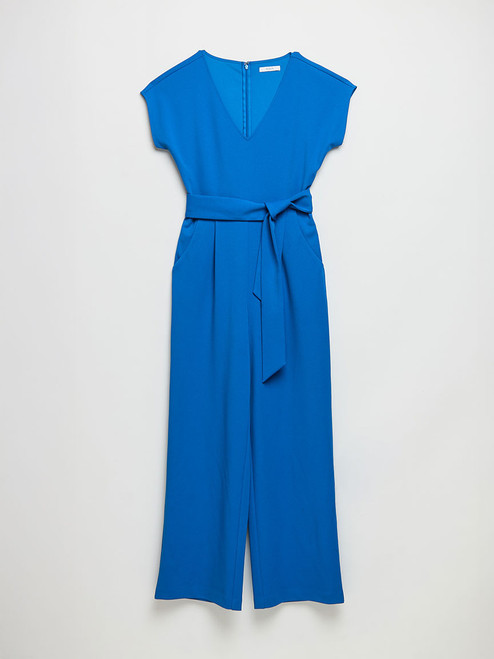 Venus Wide Leg Jumpsuit in Iconic Crepe in Directoire Blue