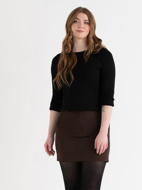 Crew Neck Rib Sweater in Black